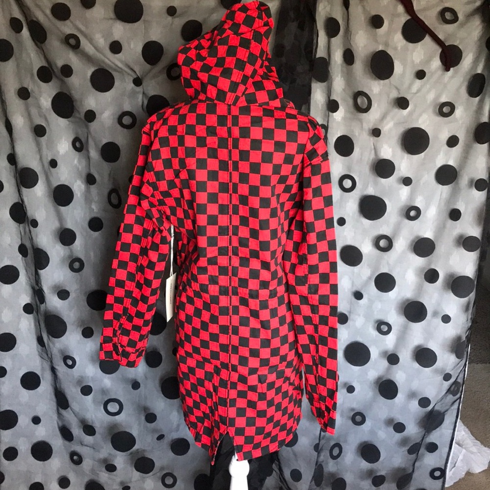 Checkered hooded zip/button drawstring jacket - Picture 5 of 6